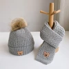 Wholesale autumn and winter children's three-piece sets of hats, scarves and gloves, winter warm and fleece black woolen caps for boys, girls, children and bears Specification image
